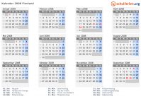 Kalender 2008 mit Ferien und Feiertagen Finnland