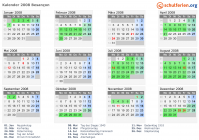 Kalender 2008 mit Ferien und Feiertagen Besançon