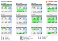 Kalender 2008 mit Ferien und Feiertagen Caen
