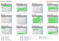 Kalender 2008 mit Ferien und Feiertagen Nizza