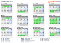 Kalender 2008 mit Ferien und Feiertagen Paris