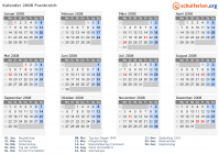 Kalender 2008 mit Ferien und Feiertagen Frankreich
