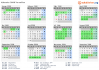 Kalender 2008 mit Ferien und Feiertagen Versailles