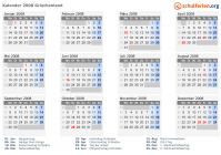 Kalender 2008 mit Ferien und Feiertagen Griechenland