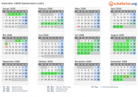 Kalender 2008 mit Ferien und Feiertagen Gelderland (süd)