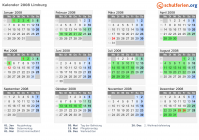 Kalender 2008 mit Ferien und Feiertagen Limburg