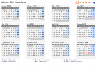Kalender 2008 mit Ferien und Feiertagen Niederlande