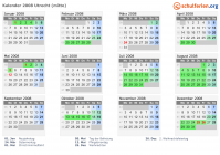 Kalender 2008 mit Ferien und Feiertagen Utrecht (mitte)