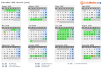 Kalender 2008 mit Ferien und Feiertagen Utrecht (nord)