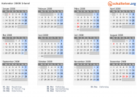 Kalender 2008 mit Ferien und Feiertagen Irland