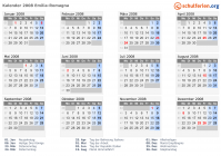 Kalender 2008 mit Ferien und Feiertagen Emilia-Romagna