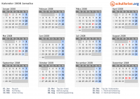 Kalender 2008 mit Ferien und Feiertagen Jamaika