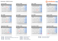 Kalender 2008 mit Ferien und Feiertagen Jemen