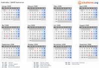 Kalender 2008 mit Ferien und Feiertagen Kamerun