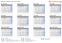 Kalender 2008 mit Ferien und Feiertagen Kongo, Dem. Rep.