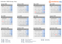 Kalender 2008 mit Ferien und Feiertagen Kongo, Rep.