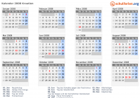 Kalender 2008 mit Ferien und Feiertagen Kroatien
