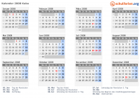 Kalender 2008 mit Ferien und Feiertagen Kuba