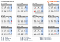 Kalender 2008 mit Ferien und Feiertagen Lesotho
