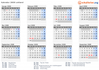 Kalender 2008 mit Ferien und Feiertagen Lettland