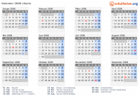 Kalender 2008 mit Ferien und Feiertagen Liberia