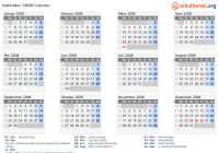 Kalender 2008 mit Ferien und Feiertagen Litauen