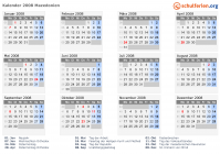 Kalender 2008 mit Ferien und Feiertagen Nordmazedonien