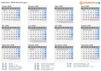Kalender 2008 mit Ferien und Feiertagen Montenegro