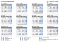 Kalender 2008 mit Ferien und Feiertagen Namibia