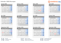 Kalender 2008 mit Ferien und Feiertagen Nicaragua