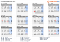 Kalender 2008 mit Ferien und Feiertagen Österreich