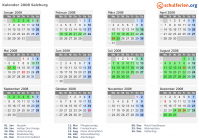Kalender 2008 mit Ferien und Feiertagen Salzburg