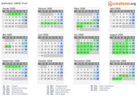 Kalender 2008 mit Ferien und Feiertagen Tirol