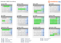 Kalender 2008 mit Ferien und Feiertagen Vorarlberg
