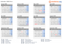Kalender 2008 mit Ferien und Feiertagen Peru