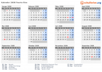 Kalender 2008 mit Ferien und Feiertagen Puerto Rico