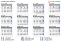 Kalender 2008 mit Ferien und Feiertagen Rumänien