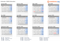 Kalender 2008 mit Ferien und Feiertagen Schweden