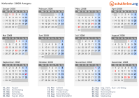 Kalender 2008 mit Ferien und Feiertagen Aargau