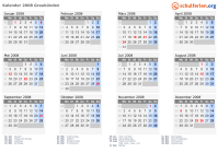 Kalender 2008 mit Ferien und Feiertagen Graubünden