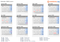Kalender 2008 mit Ferien und Feiertagen Luzern