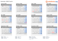 Kalender 2008 mit Ferien und Feiertagen Tessin