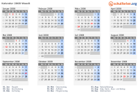 Kalender 2008 mit Ferien und Feiertagen Waadt