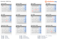 Kalender 2008 mit Ferien und Feiertagen Zug
