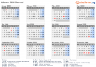 Kalender 2008 mit Ferien und Feiertagen Slowakei
