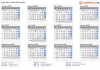 Kalender 2008 mit Ferien und Feiertagen Südsudan