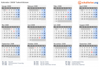 Kalender 2008 mit Ferien und Feiertagen Tadschikistan