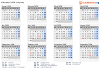 Kalender 2008 mit Ferien und Feiertagen Uruguay