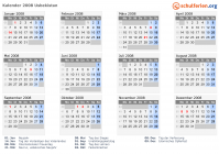 Kalender 2008 mit Ferien und Feiertagen Usbekistan