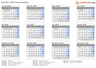 Kalender 2009 mit Ferien und Feiertagen Aserbaidschan